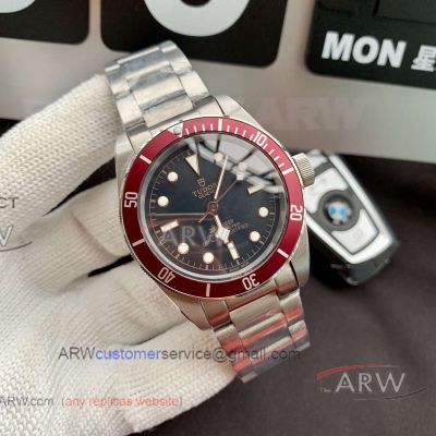 Perfect Replica Tudor Black Bay 41mm Watch - Steel Case Black Dial Red Bezel Rivet Steel Bracelet